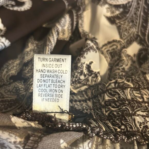 IMAN Easywear Pants SZ LG Brown Gold Trim Paisley Slinky Wide Leg Elastic Waist - Picture 8 of 10